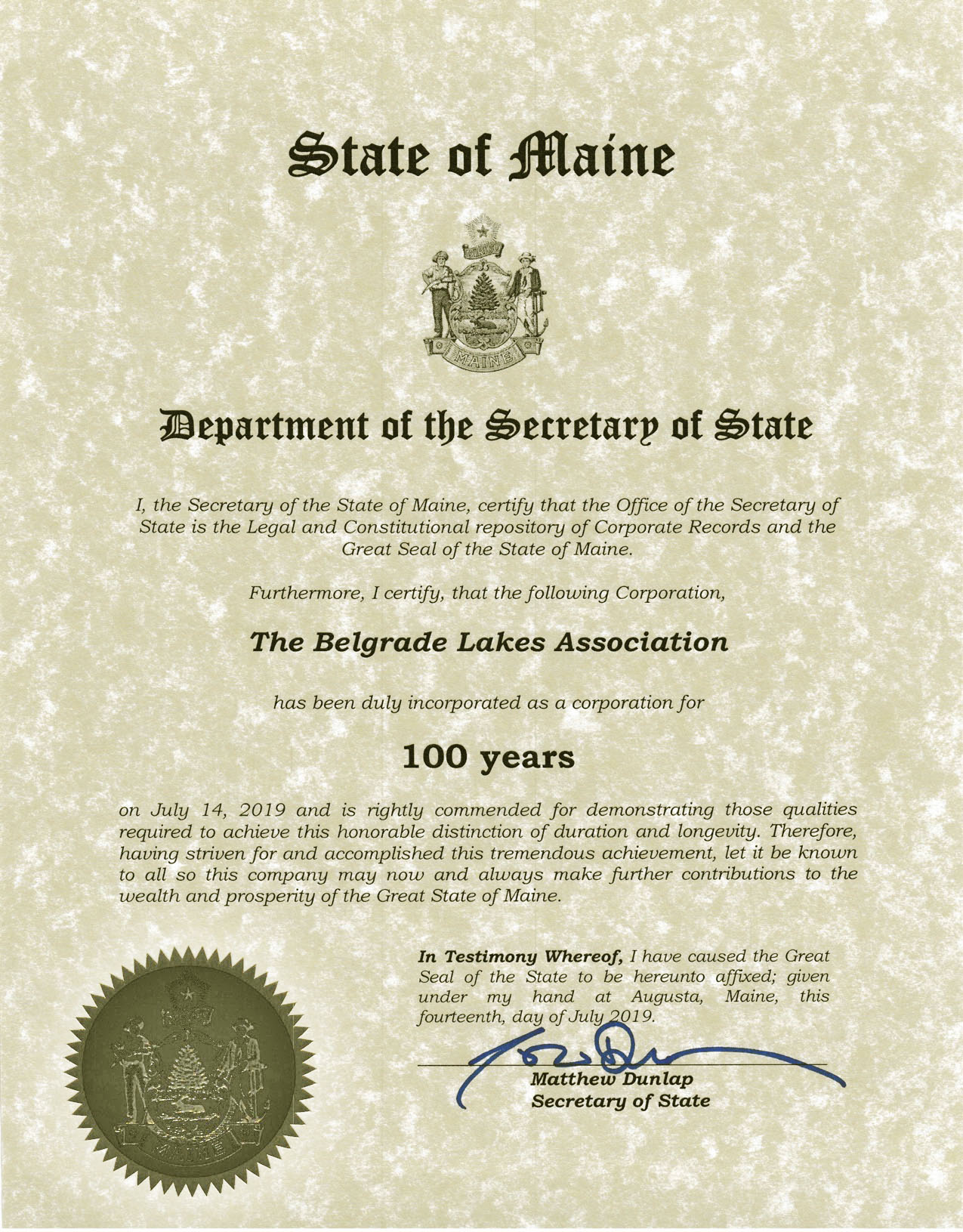100 Year Recognition